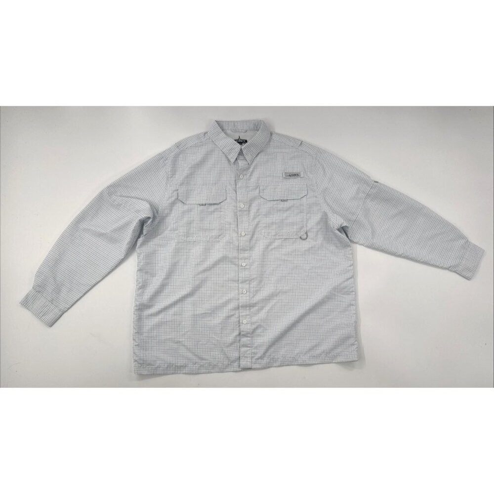 Performance Hiking Shirt Mens 2XL Blue Check Long Sleeve Button Fishing Vented - Picture 1 of 12